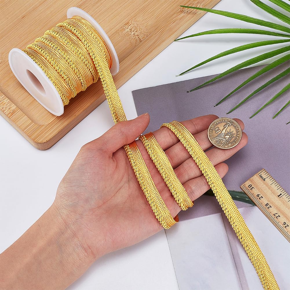 Metalic Gold Cord-Edge Piping Trim 3/8 inch Inch Gold Flat Filigree Ribbon Braid for Dress Costume Sewing - 10 Yard