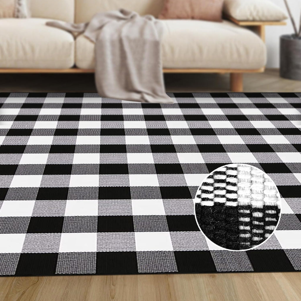 Buffalo Plaid Rug Black and White Check Rugs Extra Large Machine Washable Carpet Retro Lattice Checkered