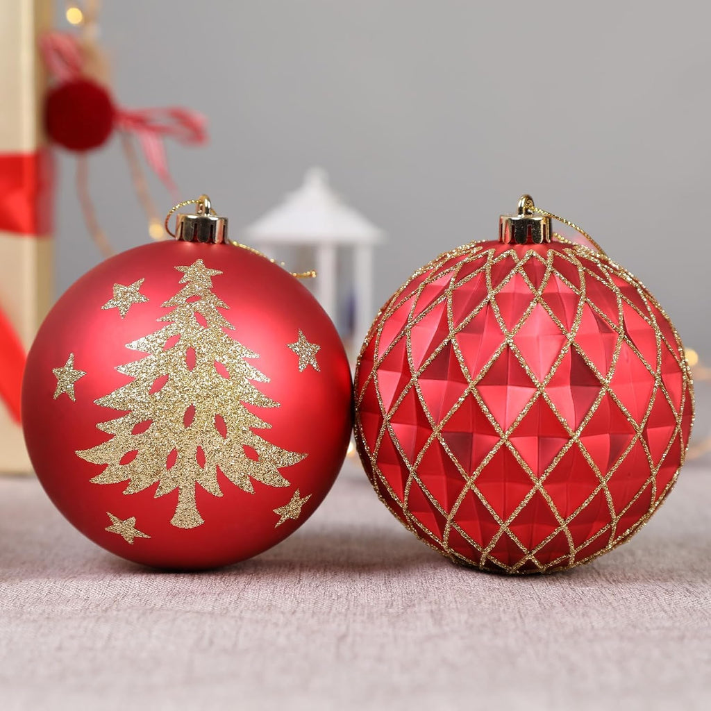100MM/4 Inch 9PCS Large Christmas Balls Ornaments, Red and Gold