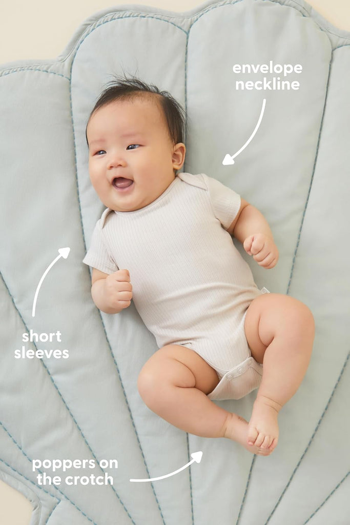Baby Short Sleeve Unisex Bodysuit with Envelope Neck and Nickel Free Poppers - Viscose from Bamboo and Cotton Blend