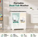 Portable Washing Machine, 28 Lbs Capacity Twin Tub Washing Machine, 18lbs Washer and 10lbs Spinner Combo, Compact
