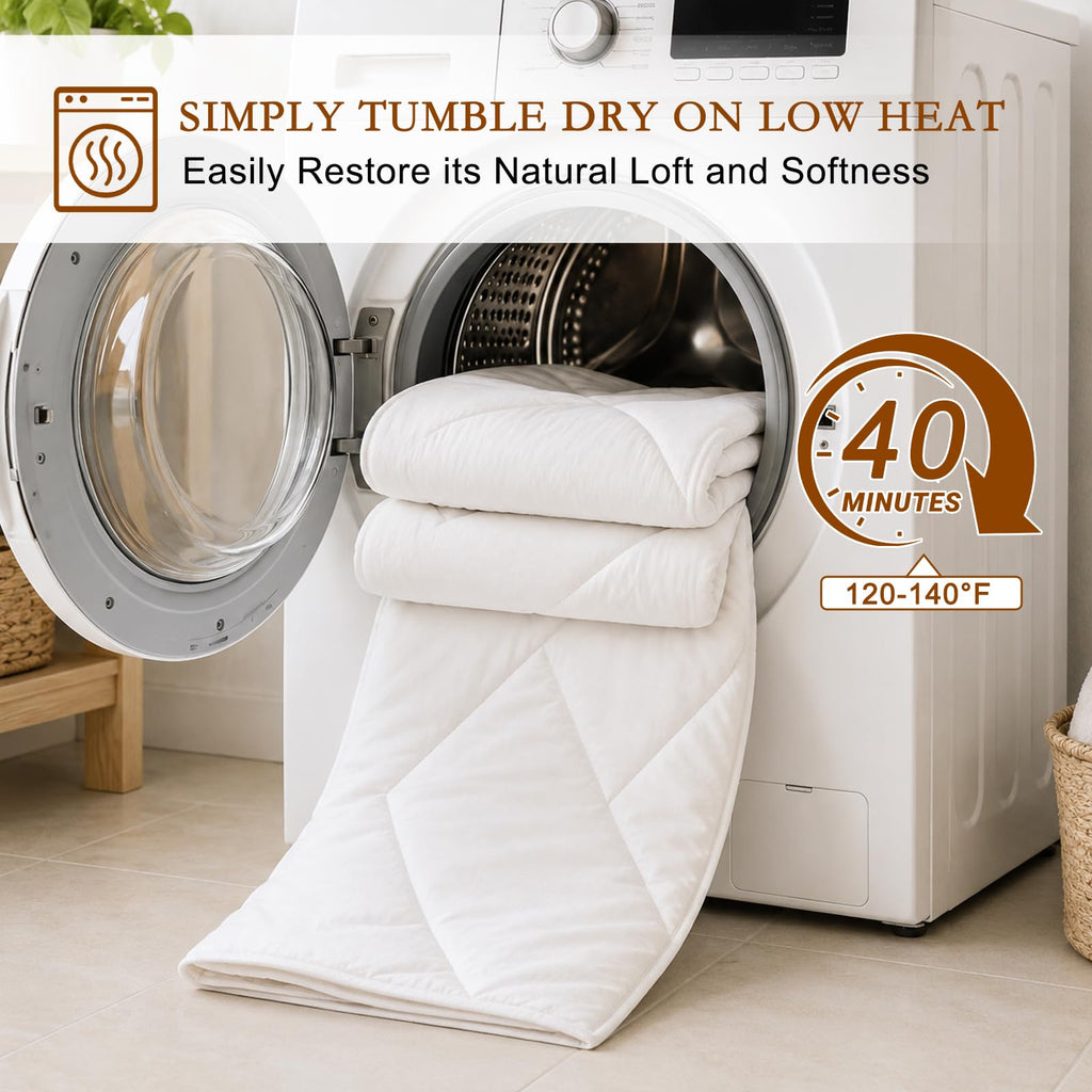All Season Wool Comforter Twin Size, Cotton Shell, White