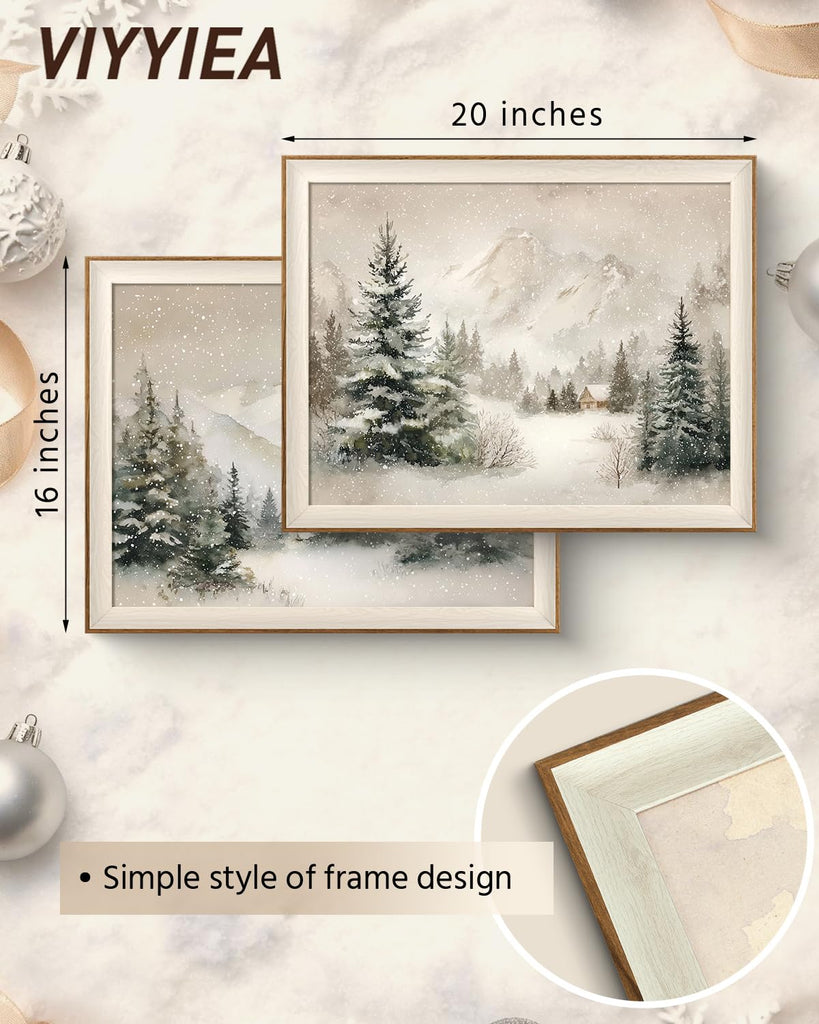 Framed Christmas Snow Forest Landscape Wall Art Set, 16x20 Inch