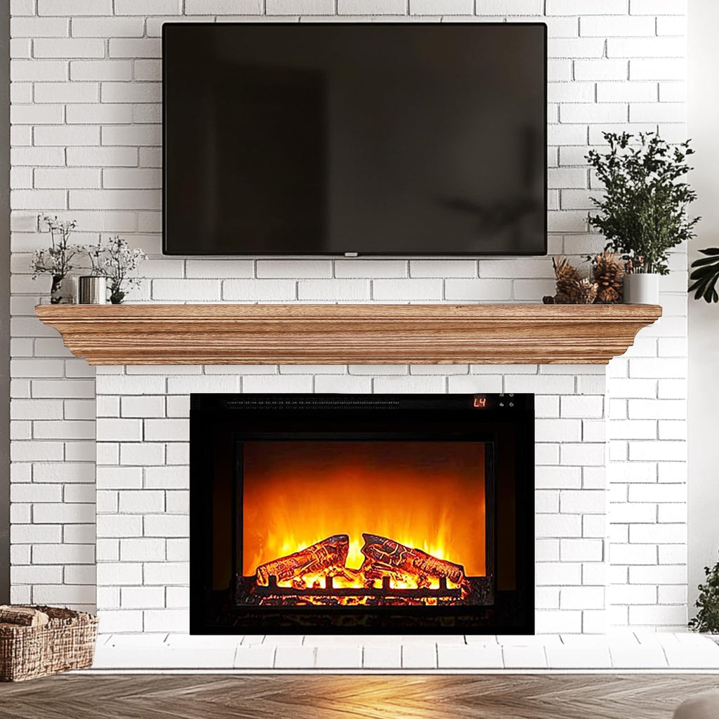 Rustic Fireplace Mantel 60", Solid Wood Floating Shelf, Oak Color