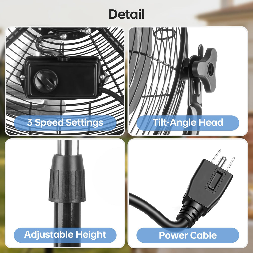 20 Inch Heavy Duty High Velocity Metal Stand Pedestal Fan