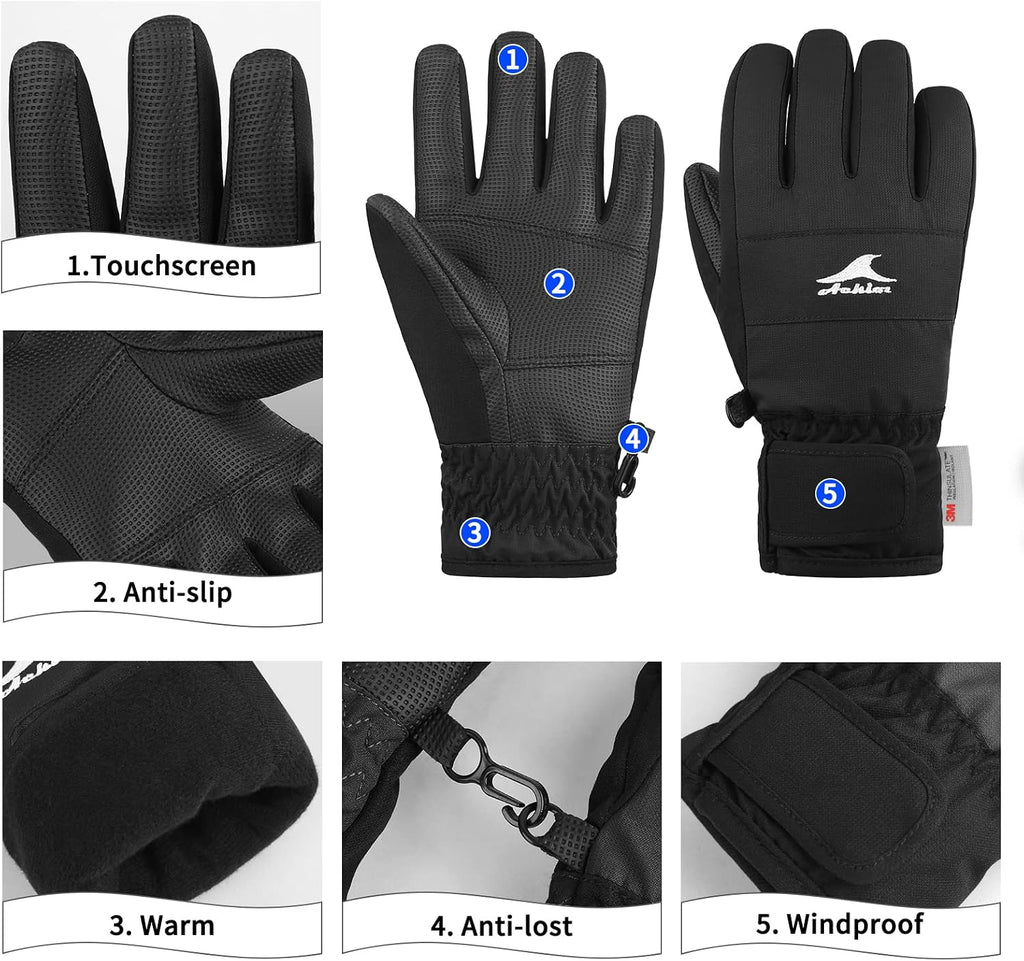 Kids Ski Gloves, Waterproof Winter Snow Gloves for Boys Girls Youth