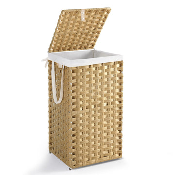 Laundry Basket with Lid, 65L Wicker Laundry Hampers, Goose Yellow