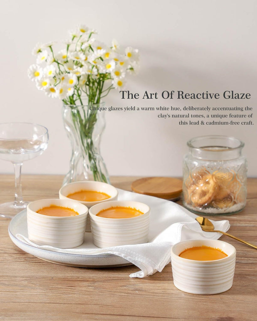 6 oz, Ceramic Creme Brulee Oven Safe, Rustic Souffle Custard Cups for Baking, Dipping, Sauce, Desserts, Ice Cream