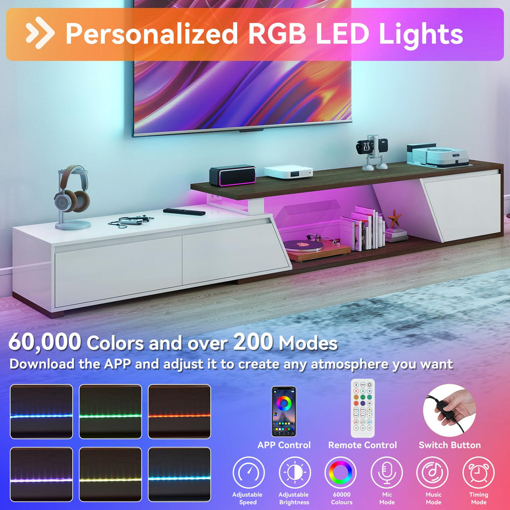 Extendable TV Stand, LED Entertainment Center, 71.0" - 106.3"