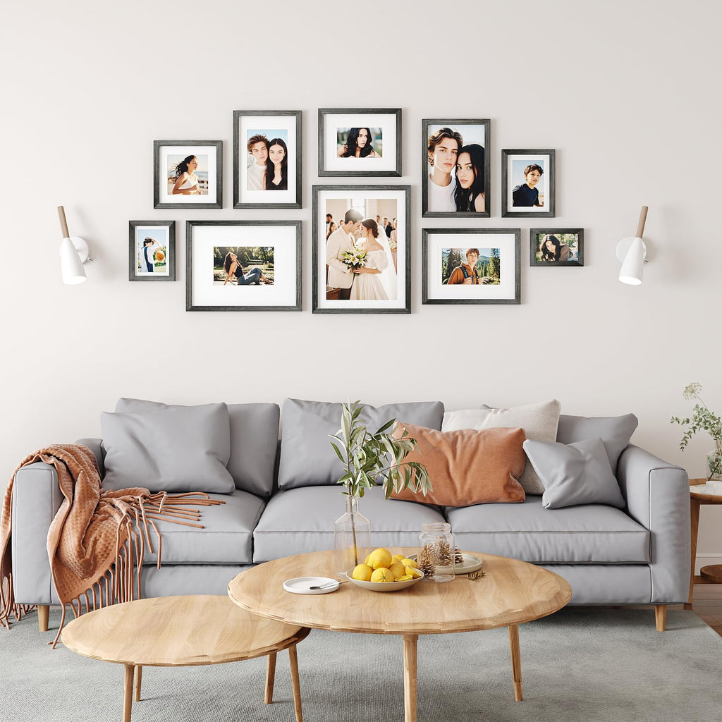 8x8 Picture Frames Made of Solid Wood with Plexiglass, Display Pictures 4x4/6x6 with Mat or 8x8 Without Mat Set of 4