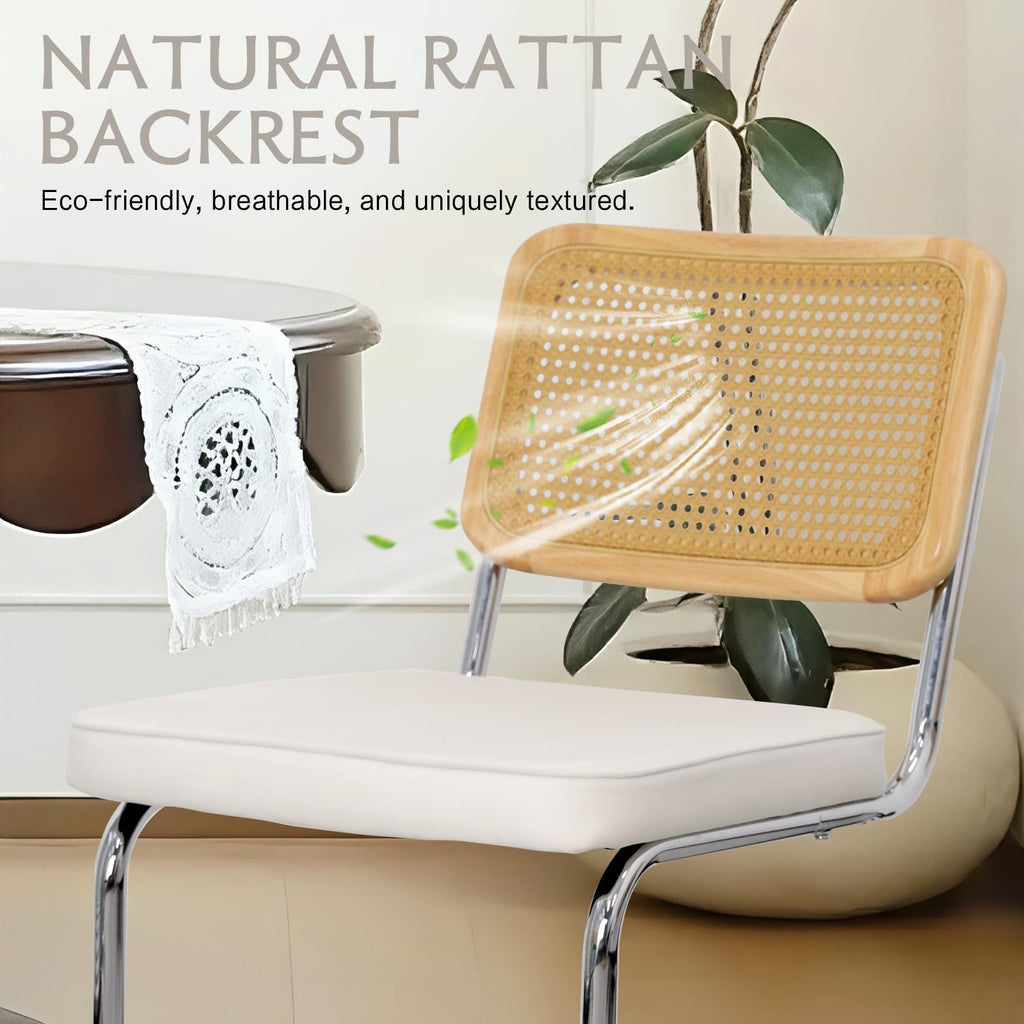 Rattan Dining Chairs Set of 6, Velvet Cushion Kitchen Cesca Chairs, White