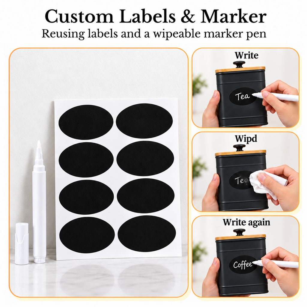 Canister Set Countertop, 4 Airtight Metal Canisters Black