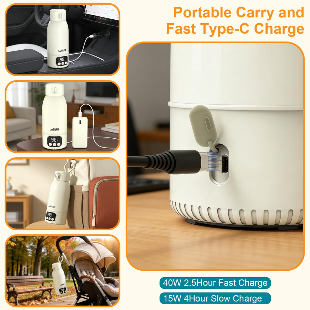 Portable Milk Warmer for Night Feeding, Heating for Breastmilk in 2-Min, Milk & Water Bottle Warmer with 18000mAh