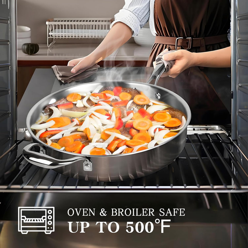 Stainless Steel Cookware Set, 3 Ply 17 Piece Stainless Steel Pot and Pan Set, Oven Dishwasher Safe | Induction
