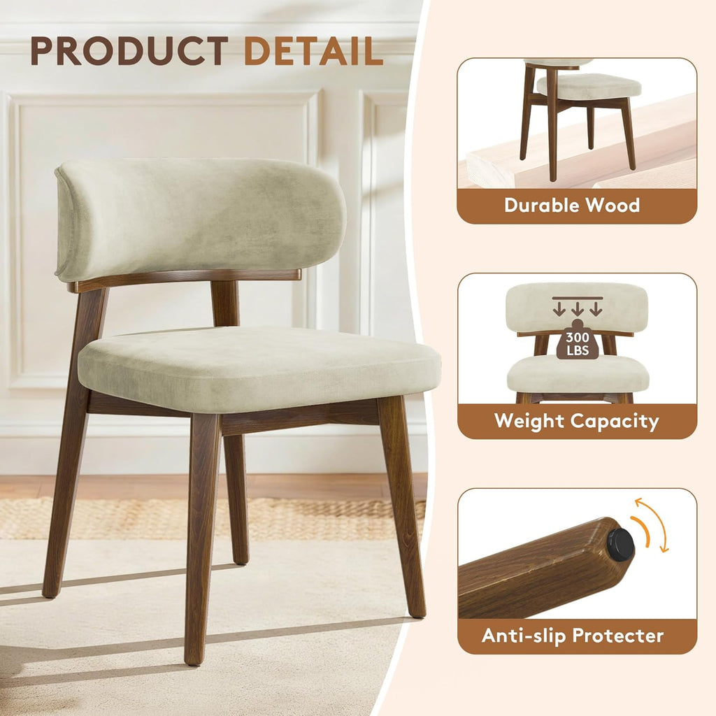 Dining Chairs Set of 4, Modern Upholstered Dining Chairs, Wooden Kitchen Chairs for Dining Room with Ergonomic Curved