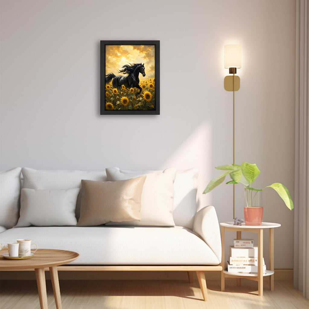 Country Horse Sunflower Decor Wall Art, Rustic Farmhouse Picture 16"x24"