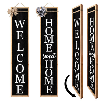 Outdoor 2in1 Welcome Sign for Front Porch Standing 45"X9" Wood