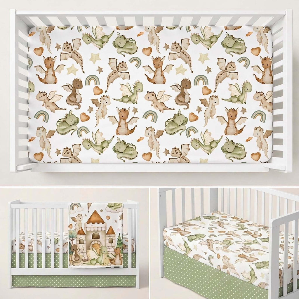 5 Pcs Baby Crib Bedding Set, Dragon Nursery Baby Crib Set