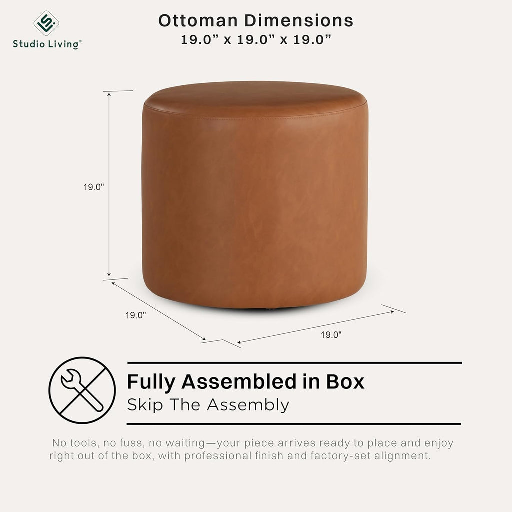 19" Wentworth Ottoman Round Faux Leather Bench, Stationary Ottomans, Backless Chair, Footrest , Footstool Office