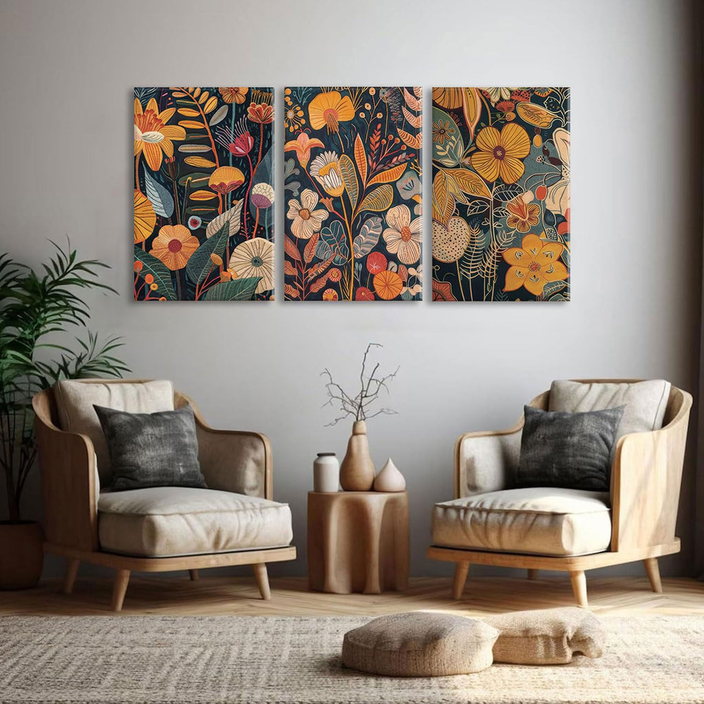Burnt Orange Floral Canvas Wall Art, Mid Century Modern Wall Decor, Boho Terracotta Flower Picture Prints Poster