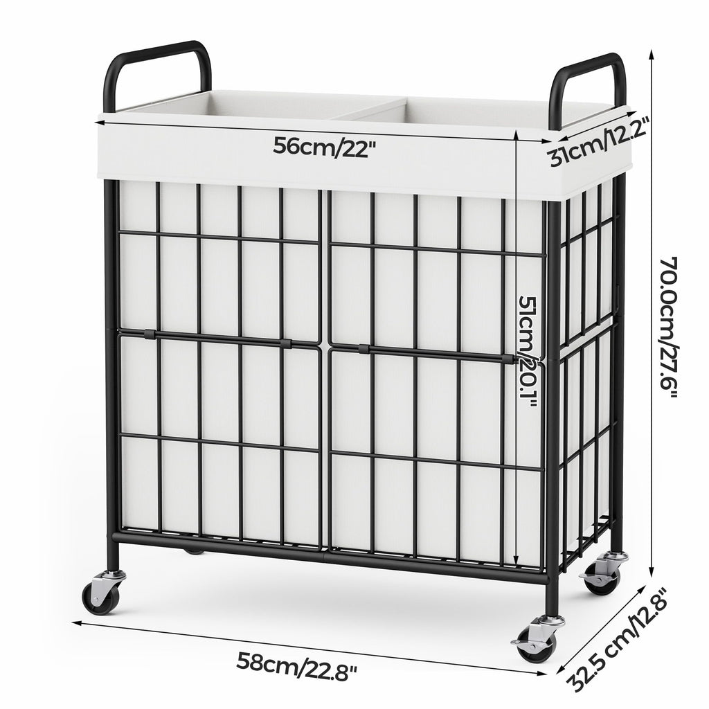 100L 2-Section Laundry Hamper with Wheels, Laundry Basket with Liner Bag