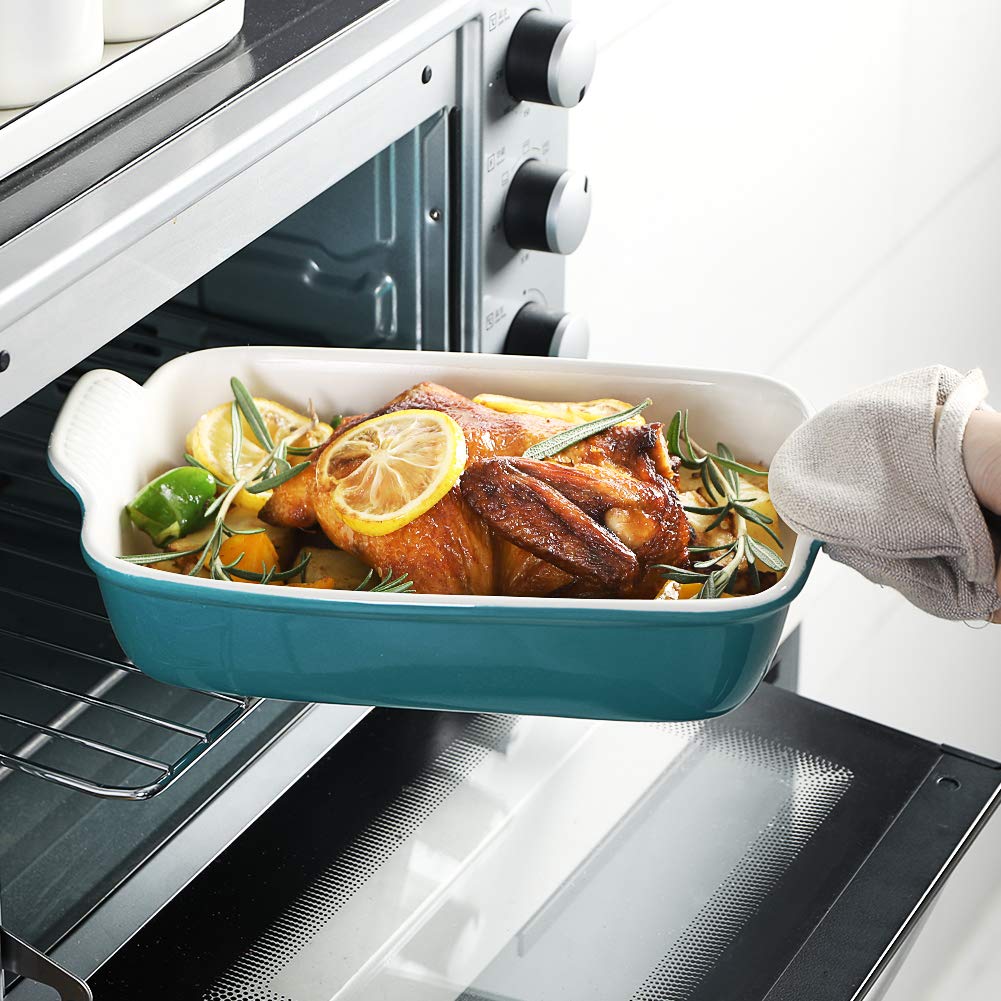 Baking Pans Set, Ceramic 9x13 Baking Dish with Handle, Rectangular Casserole Dishes for Oven, Bakeware Sets of 3