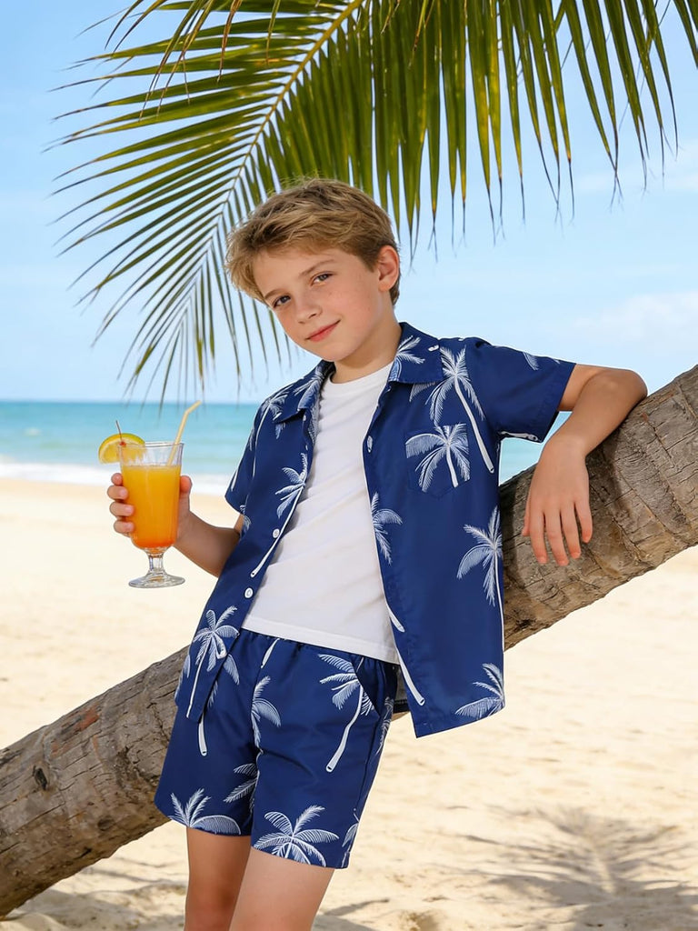 Boys Clothes 2 Piece Outfits Hawaiian Vacation Beach Short Sleeve Button Down Shirt and Shorts Sets