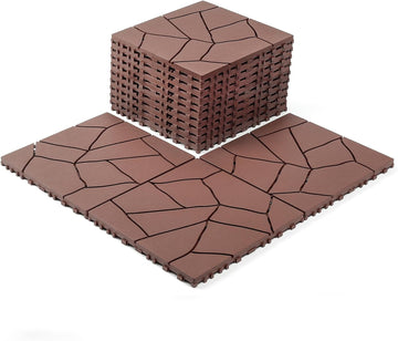 Interlocking Deck Tiles, Patio Deck Tiles, 12"x12" Stone Style, 44 Pack Deck Tiles Interlocking Outdoor All Weather