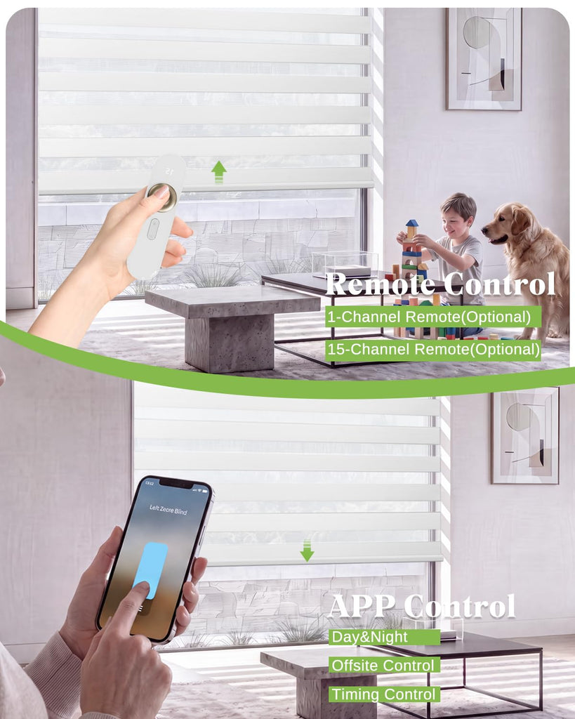 Motorized Zebra Blinds with Remote, Smart Rechargeable Window Shades