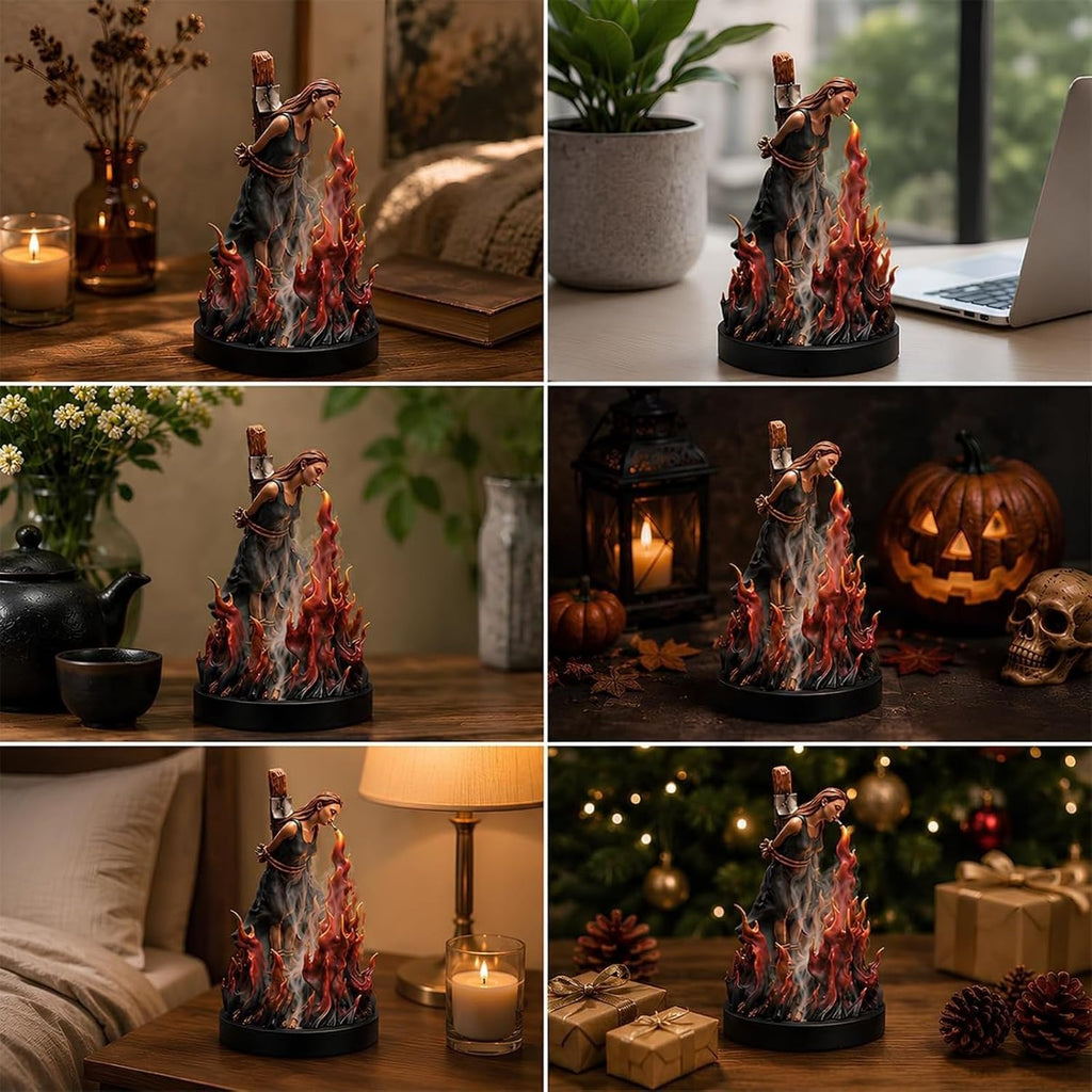 Witch Burn Sculpture Backflow Incense Burner, Gothic Witch Incense Holder with Waterfall Smoke Effect, Resin Dark