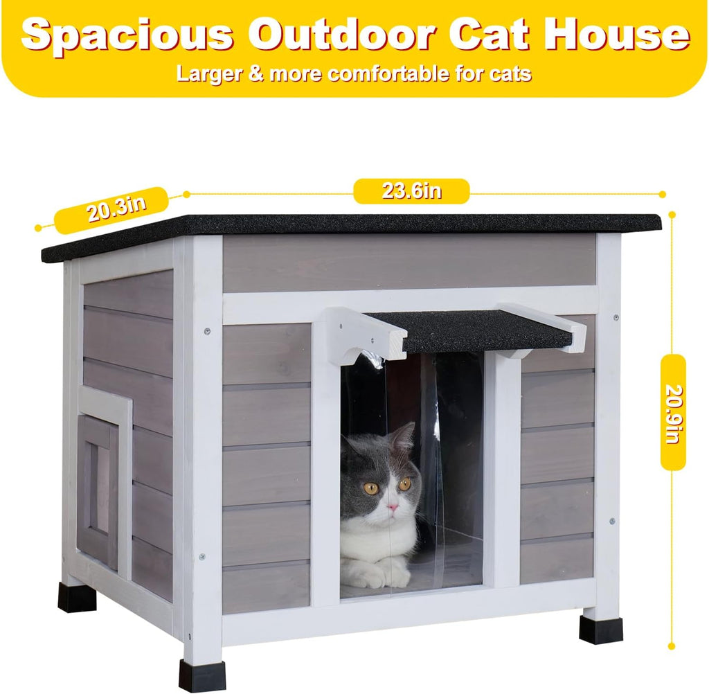 Insulated Outdoor Cat House, Weatherproof Feral Cat Shelter, Gray