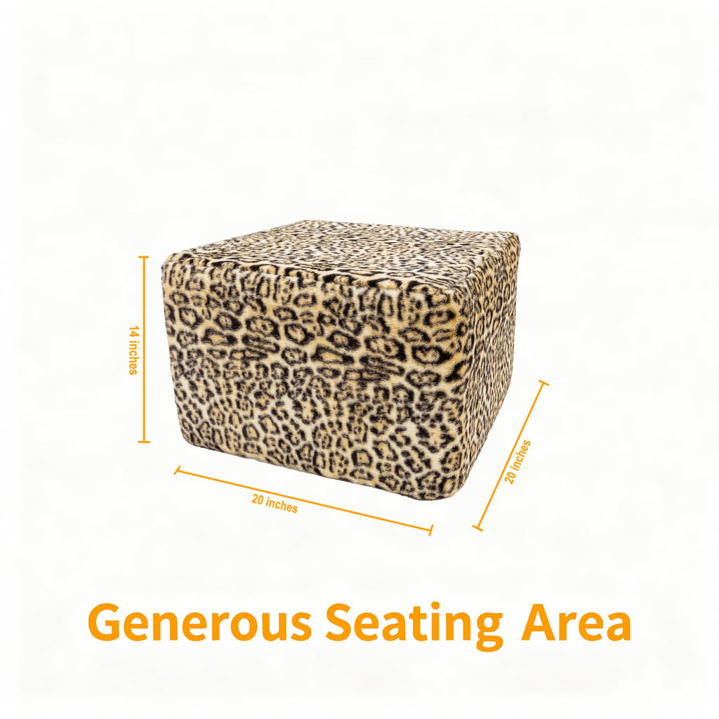 Square Ottoman Footrest Pouf Foot Stool 20x20x14In, Leopard Print