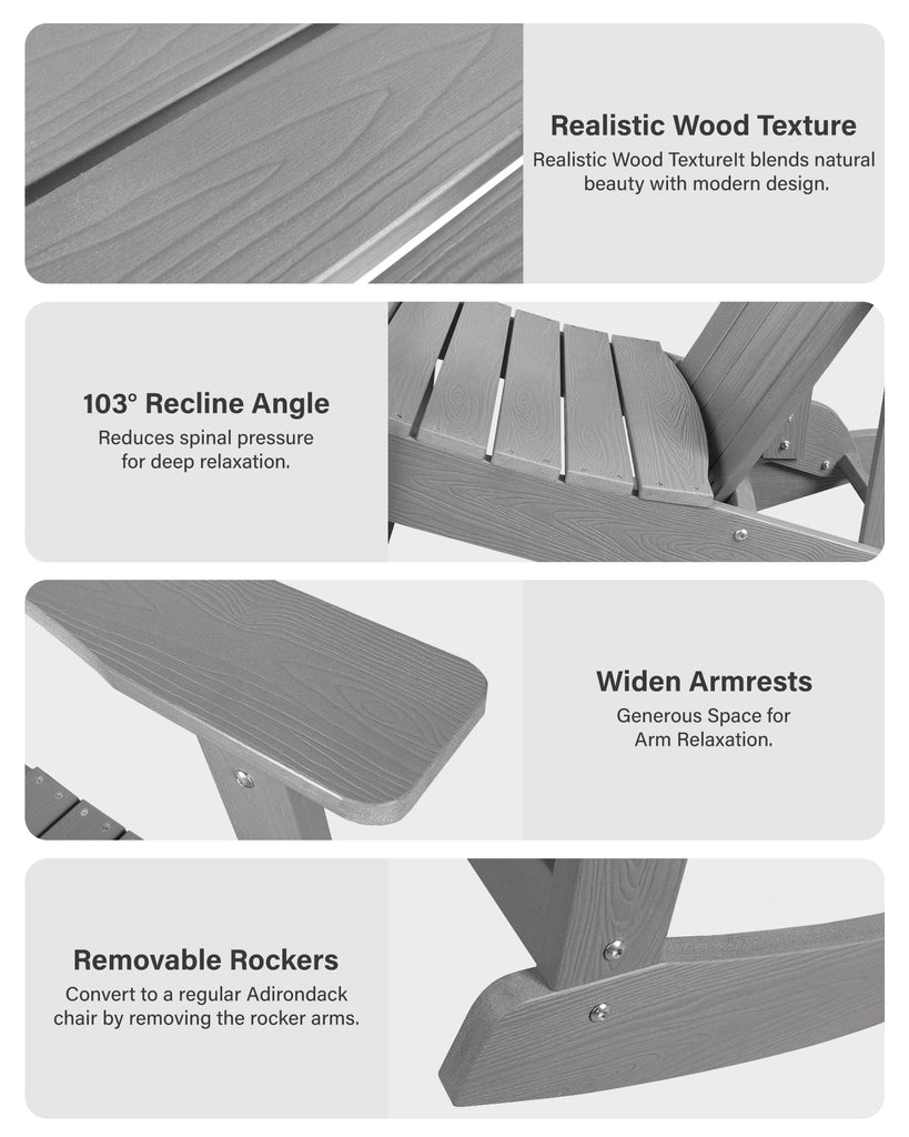 Adirondack Rocking Chair Set of 2, All-Weather Resistant, Grey