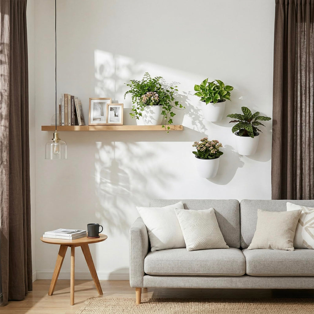 7.5 Inch Wall Planters for Indoor Plants, White Plastic Hanging Self Watering Plant Pots, Flower Cactus Herbs Plant