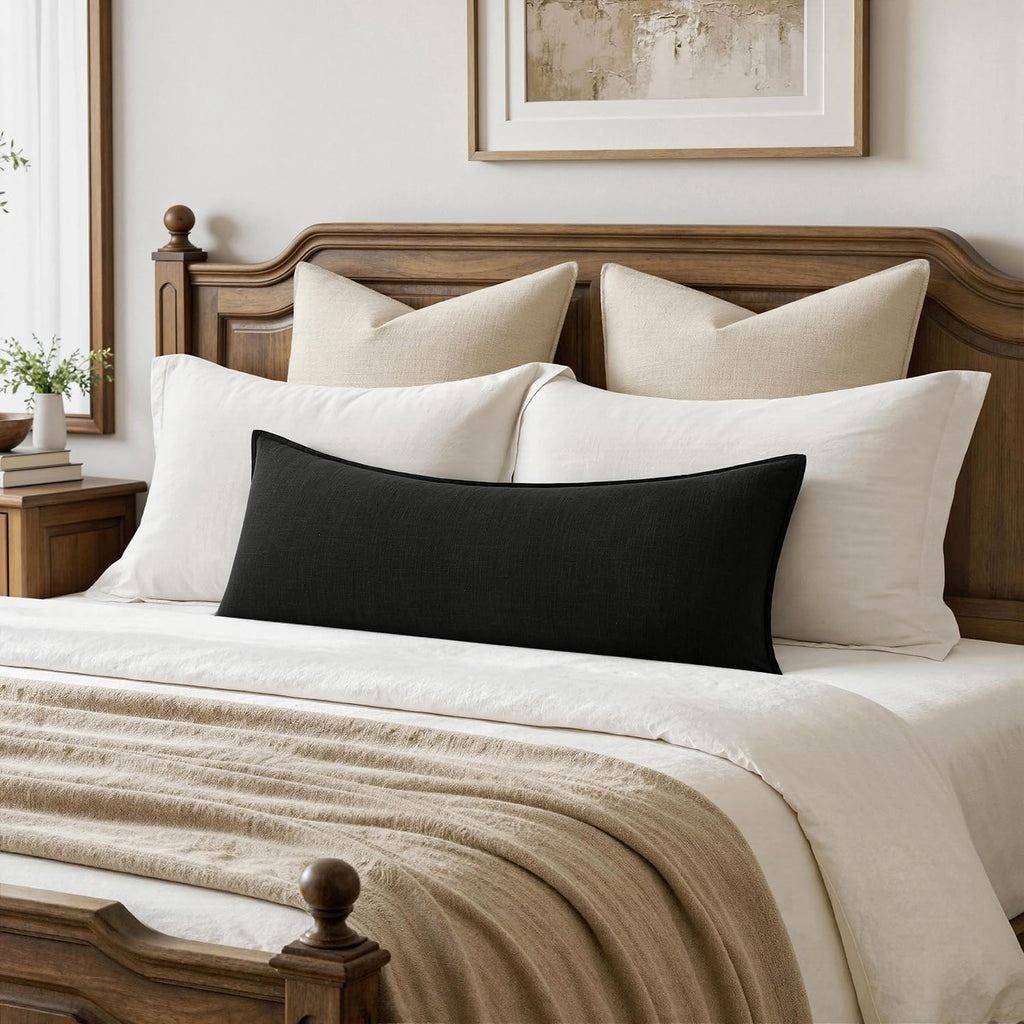 Decorative Linen Lumbar Pillow Cover 14x36 Inch Black