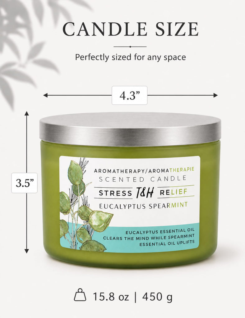 Eucalyptus Spearmint Scented Candle, 15.8 oz Large 3 Wick Soy Candle