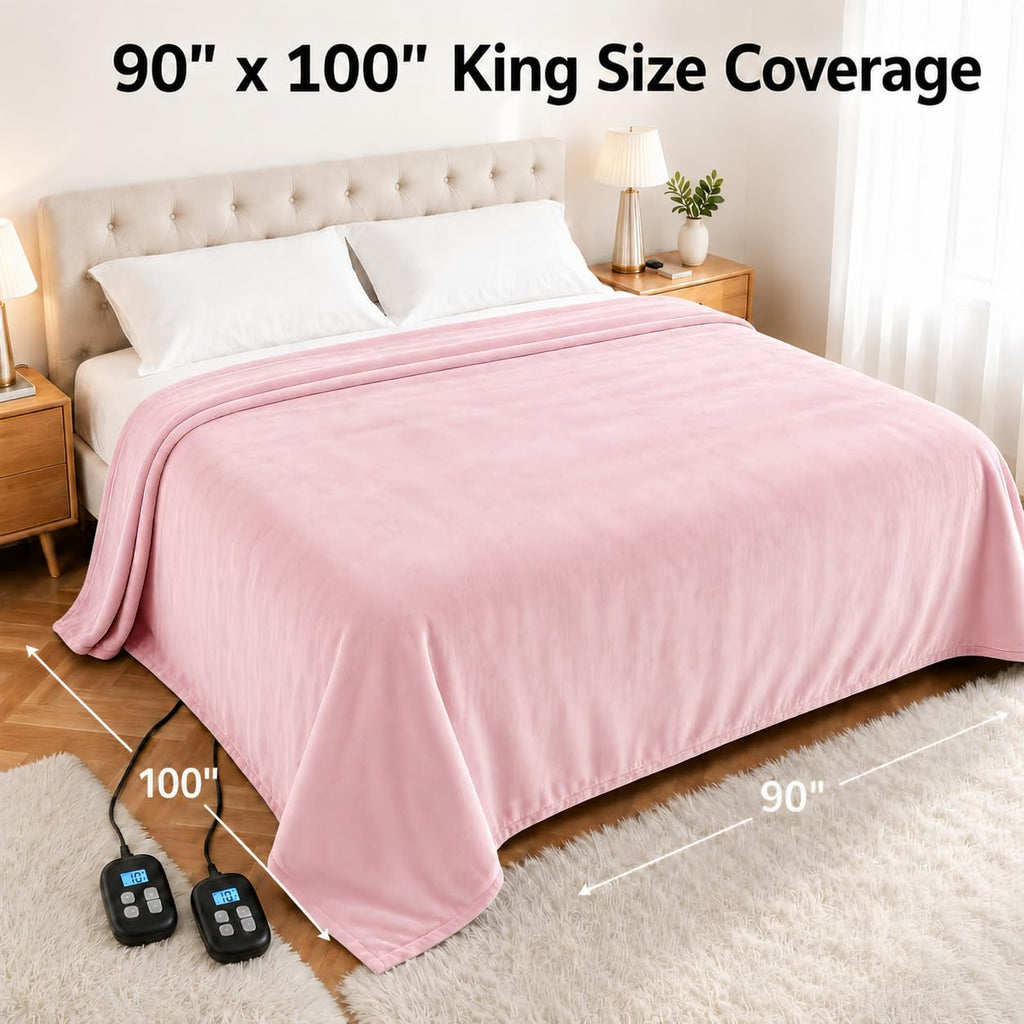 Electric Heated Blanket 90" x 100", Soft Flannel for Bed, Couples, 10 Heat Settings, 1-12H Auto Shut Off