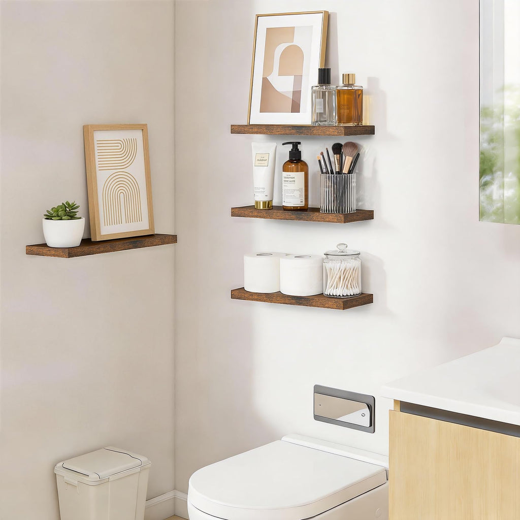 Rustic Brown Floating Shelves 15.7in, Set of 4, Wall Mount Wood Shelf