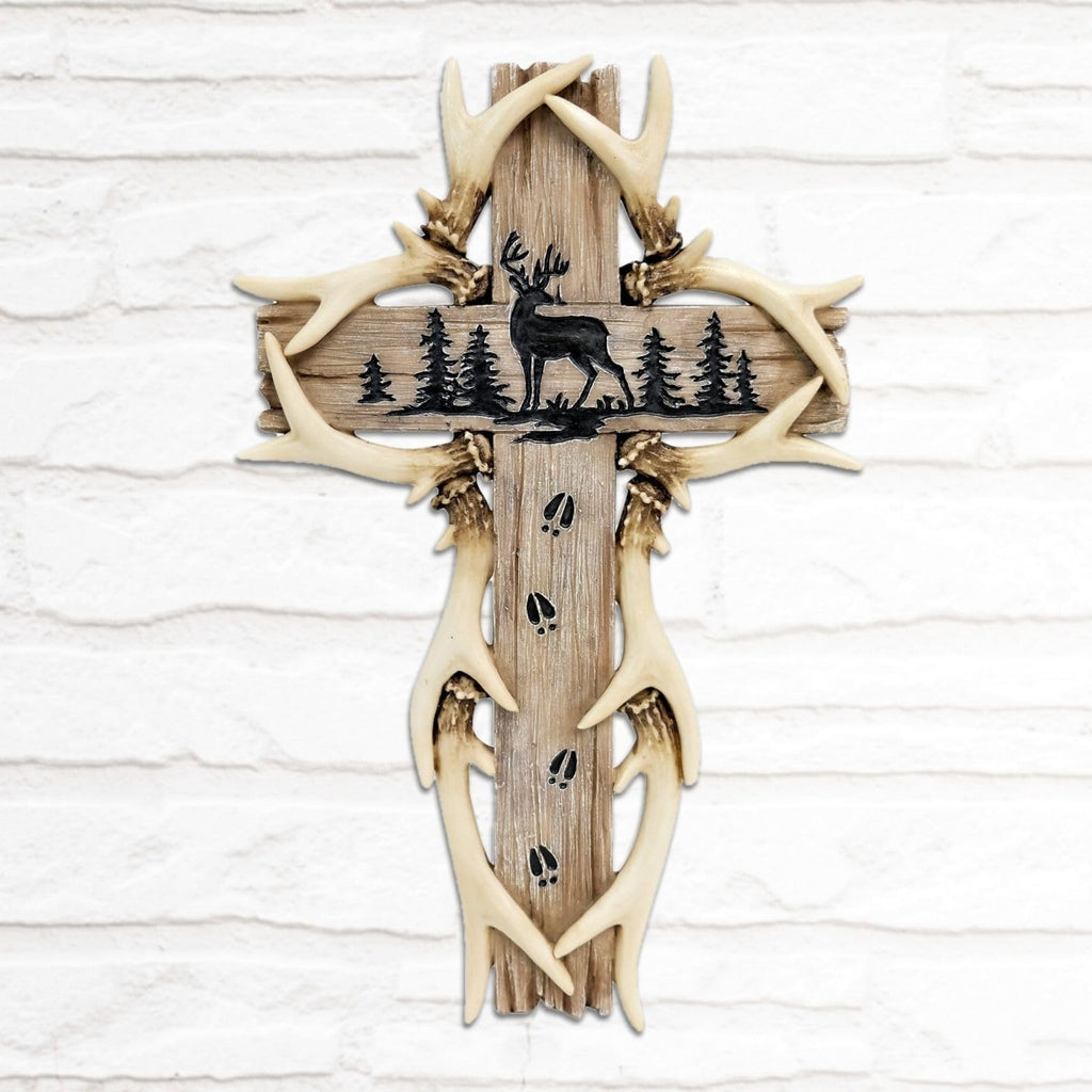 Rustic Woodland Deer Antler Wall Hanging Cross