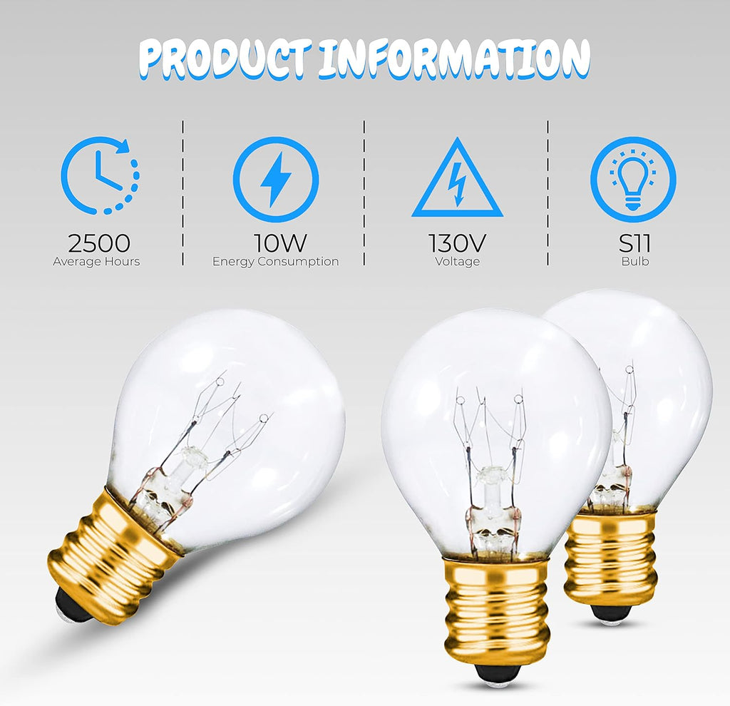 S11 White Clear Night Light Bulbs with E17 Base | 10W High-Efficiency Dimmable Bulbs | Ideal for Amusement
