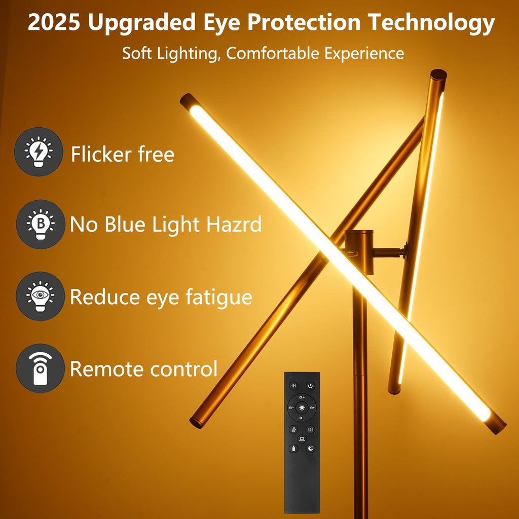 Modern Gold Floor Lamp, Dimmable LED Standing Lamp with Remote