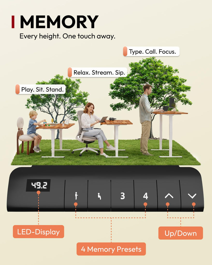 Solid Wood Dual Motor Standing Desk-48"x24"-Natural/White