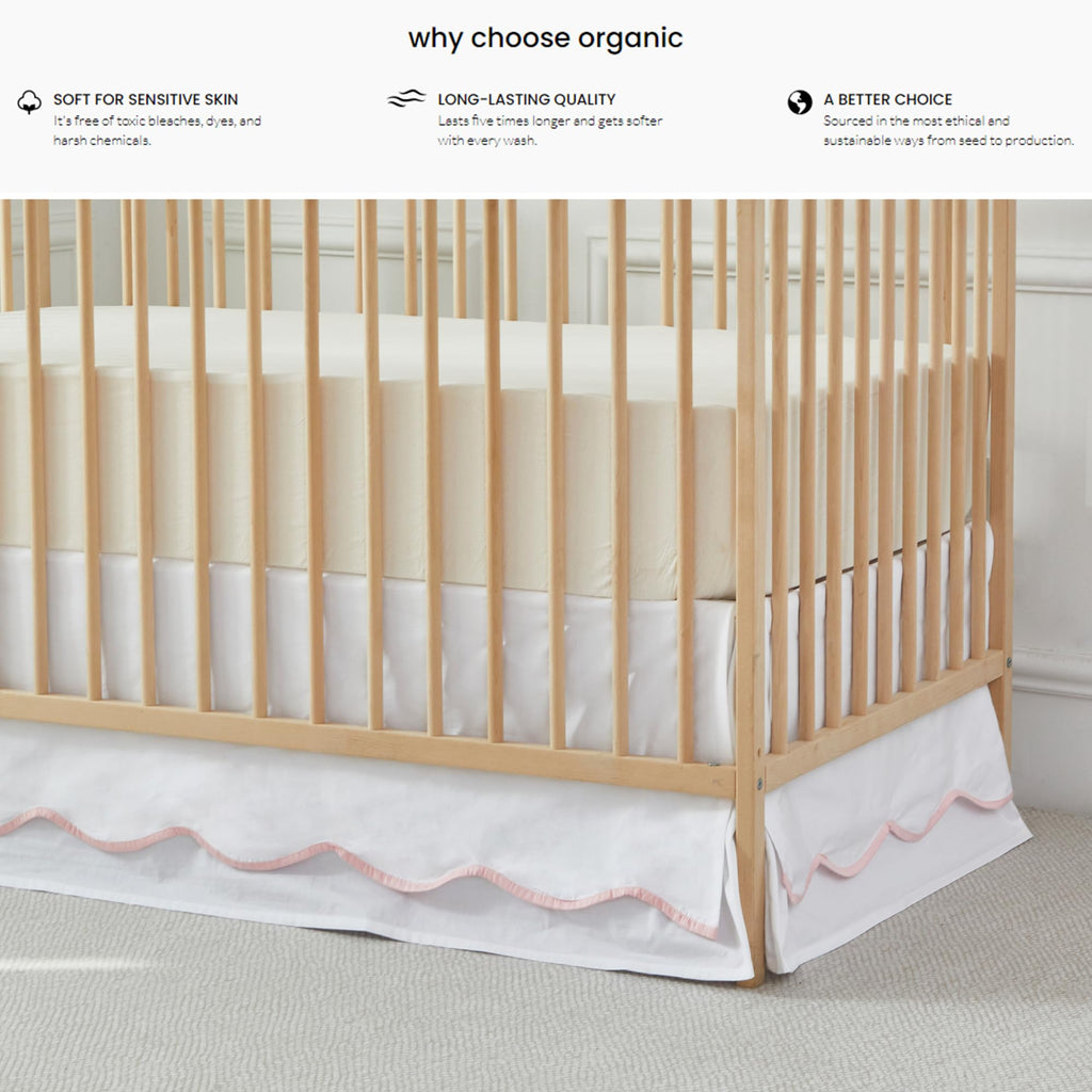 Scallop Edge Cotton Crib Skirt Toddler Bedskirt Baby Nursery Crib Bed Skirt Double Layer Boho Bohemian Neutral Solid