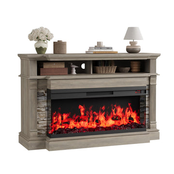 Fireplace TV Stand for TVs up to 65", Farmhouse 52" Fireplace Entertainment Center with 36" 3-Side Glass Electric