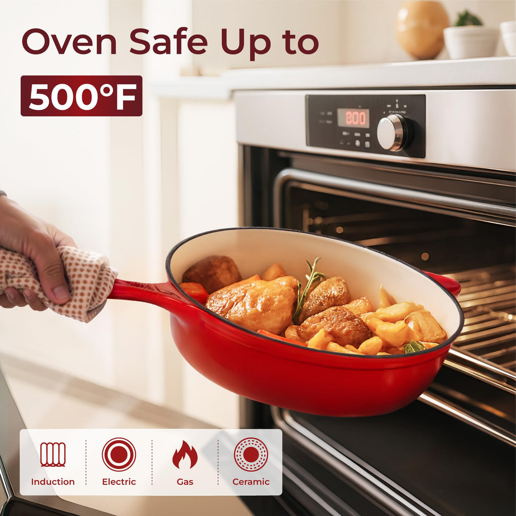 7Pcs Red Enameled Cast Iron Cookware Sets, Heavy Duty