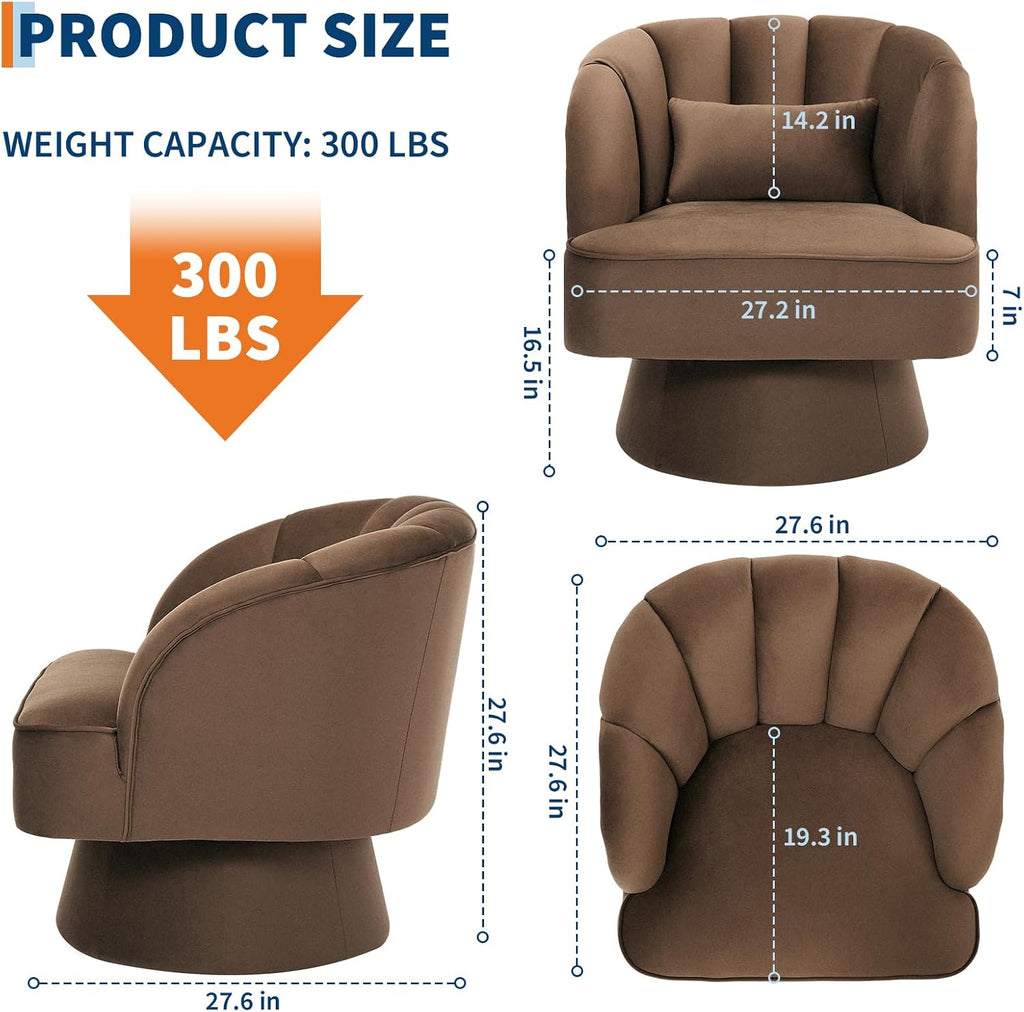 Modern Swivel Barrel Accent Chair, 360 Degree Velvet Upholstered Armchair with Striped Backrest & Plush Padding