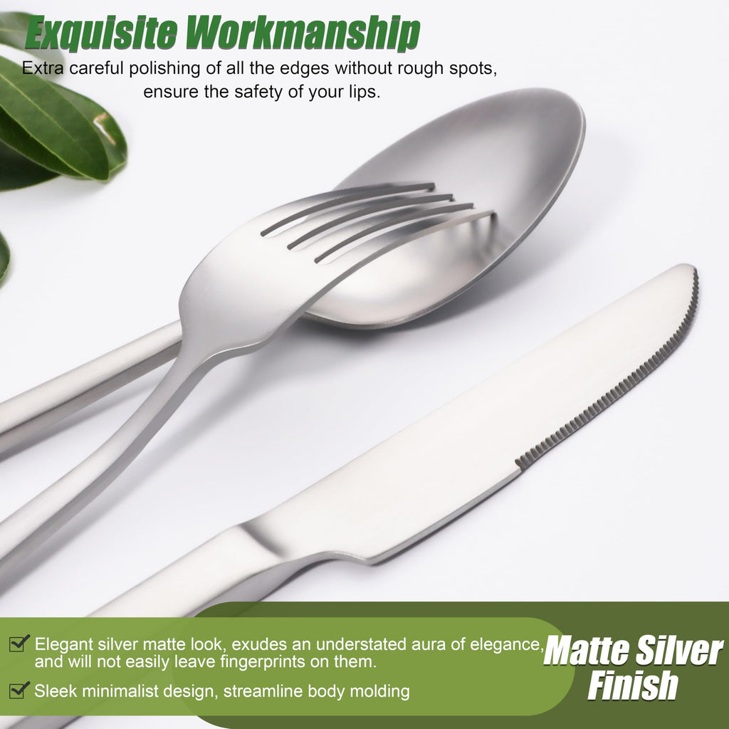 Forged Silverware Set for 8, Stainless Steel Matte Flatware Sets