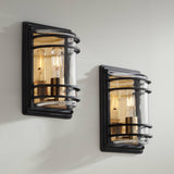 Modern Industrial Wall Light Sconces Set of 2 Black Brass Hardwire 7 1/2" Fixture Clear Glass Shade for Bedroom Bathroom Bedside Vanity Living Room Home Hallway Dining A123-B0CNSXTFSK