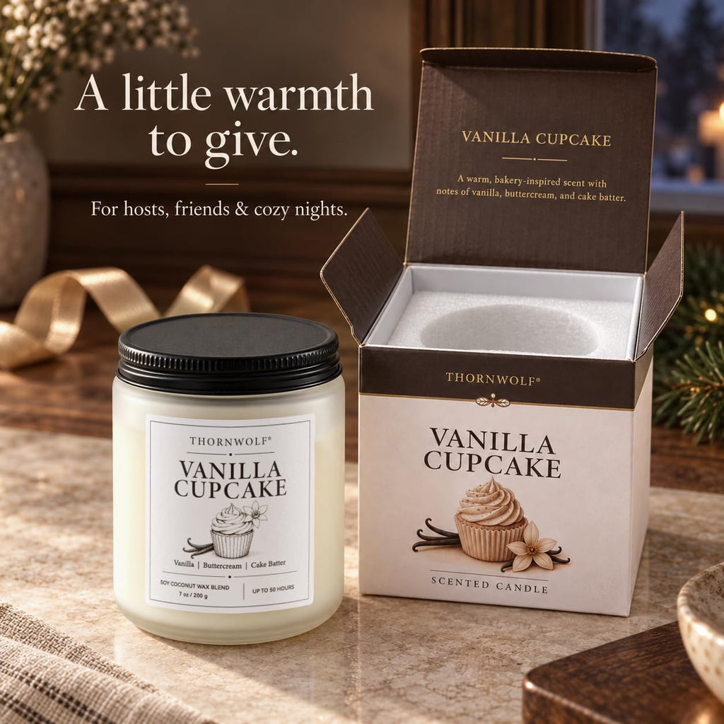 Vanilla Cupcake Scented Candle, Soy-Coconut Wax, 7 oz