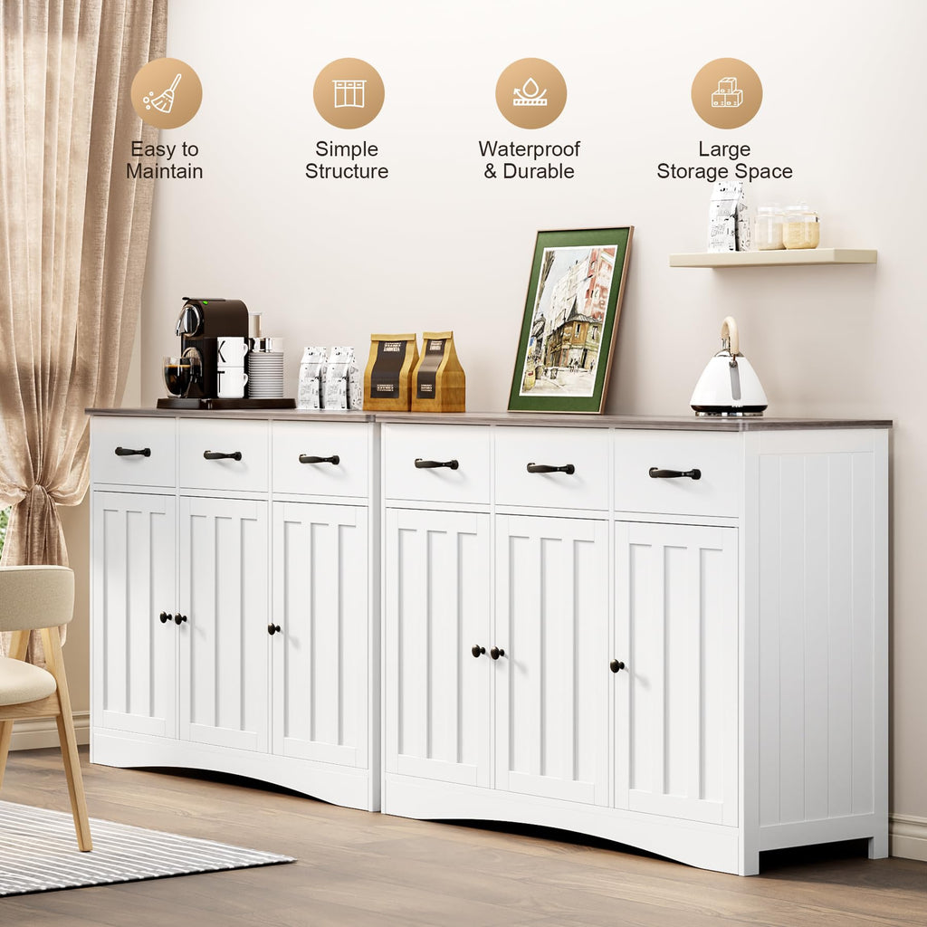 Farmhouse Sideboard Buffet Cabinet with 3 Drawers & Barn Doors